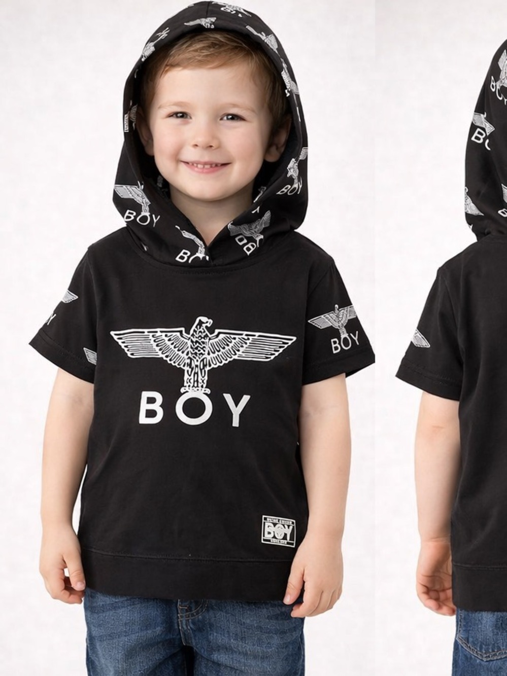 Boy London Black Short-Sleeve Hoodie – Silver Eagle Size: 7-8 Boys